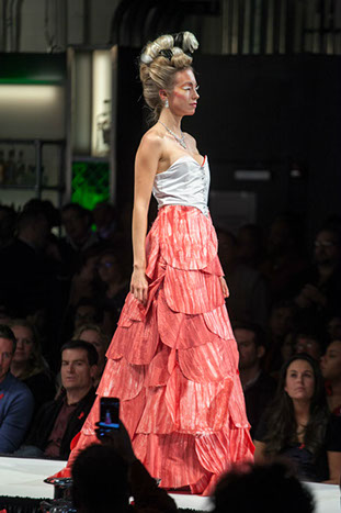 D'Lola Couture hand dyed petal dress at Red Ball 2012.