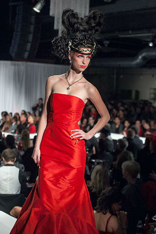 D'Lola Couture multi-skirt red dress at Red Ball 2012 Fashion Show.
