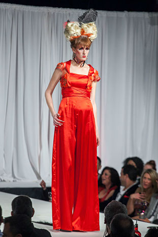 D'Lola Couture charmeuse pant suit with bolero at Red Ball 2012 Fashion Show.
