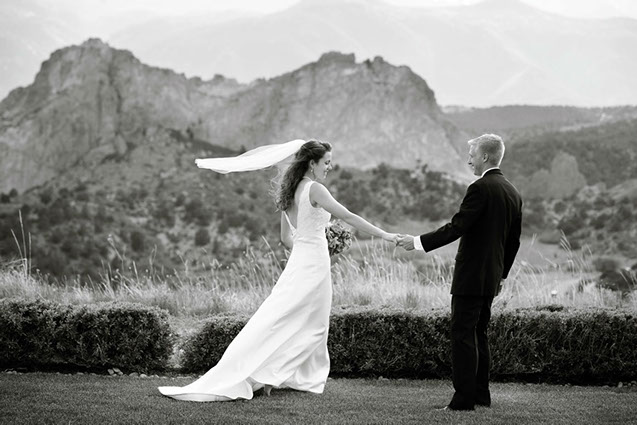 A previous bride getting married in the "Diane" wedding gown from D'Lola Couture.