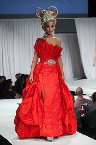 D'Lola Couture lace sheath dress with detachable taffeta train/bodice piece
