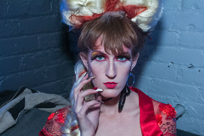 Model Joelle ready for the runway at Red Ball 2012 fashion show.
